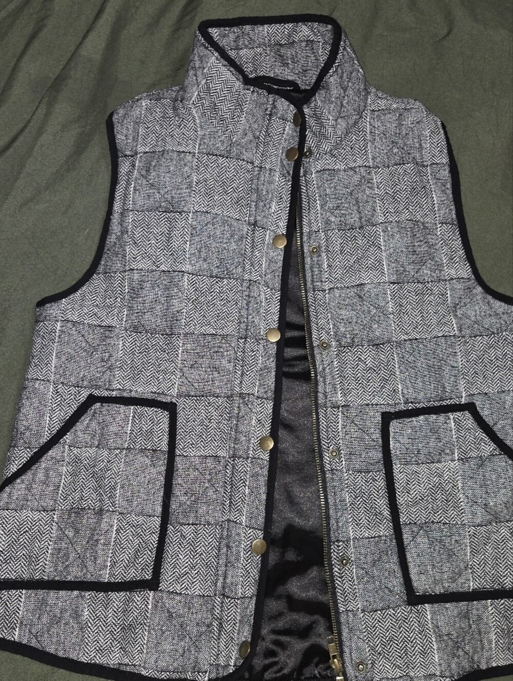 Blue Rain Herringbone Quilted Puffer Vest